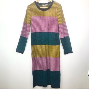 ASOS Green Pink Yellow Striped Colorblock Vertical Ribbed Knit Sweater Dress